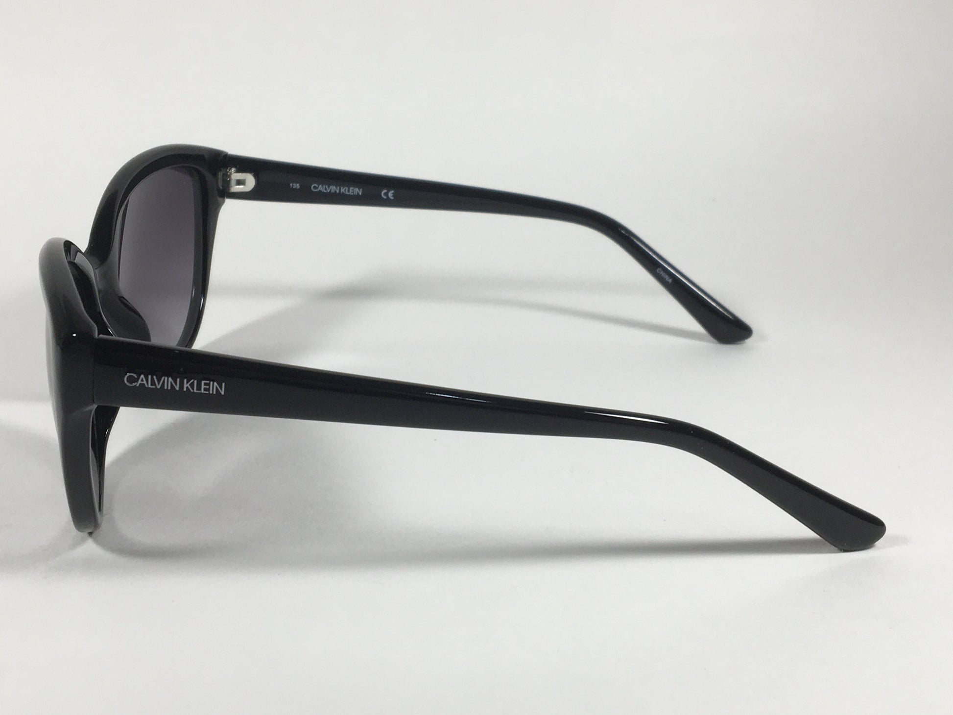 Calvin Klein Cat Eye Sunglasses CK19536S 001 Black Gloss Smoke Gradient Lens - Sunglasses