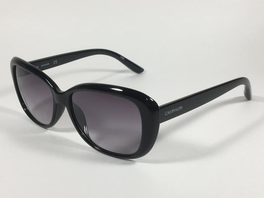Calvin Klein Oval Sunglasses CK19541S 001 Black Gloss Frame Gray Smoke Gradient Lens - Sunglasses