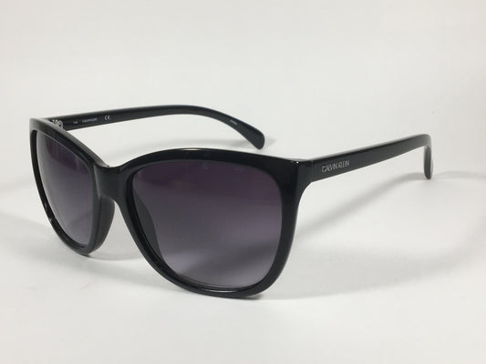 Calvin Klein Cat Eye Sunglasses CK19565S 001 Black Gloss Smoke Gradient Lens - Sunglasses