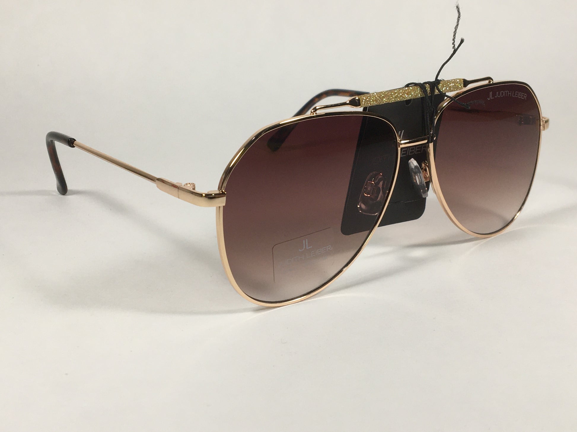 JL By Judith Leiber Lotus Aviator Sunglasses Gold Brown Frame Gold Bar Brown Gradient Lens - Sunglasses