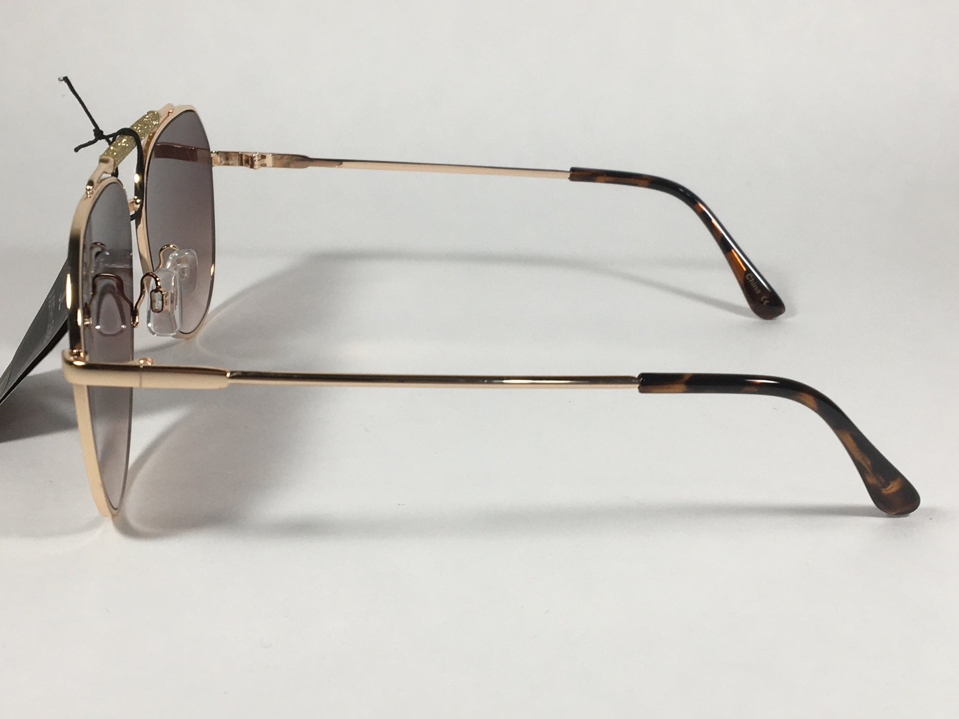JL By Judith Leiber Lotus Aviator Sunglasses Gold Brown Frame Gold Bar Brown Gradient Lens - Sunglasses