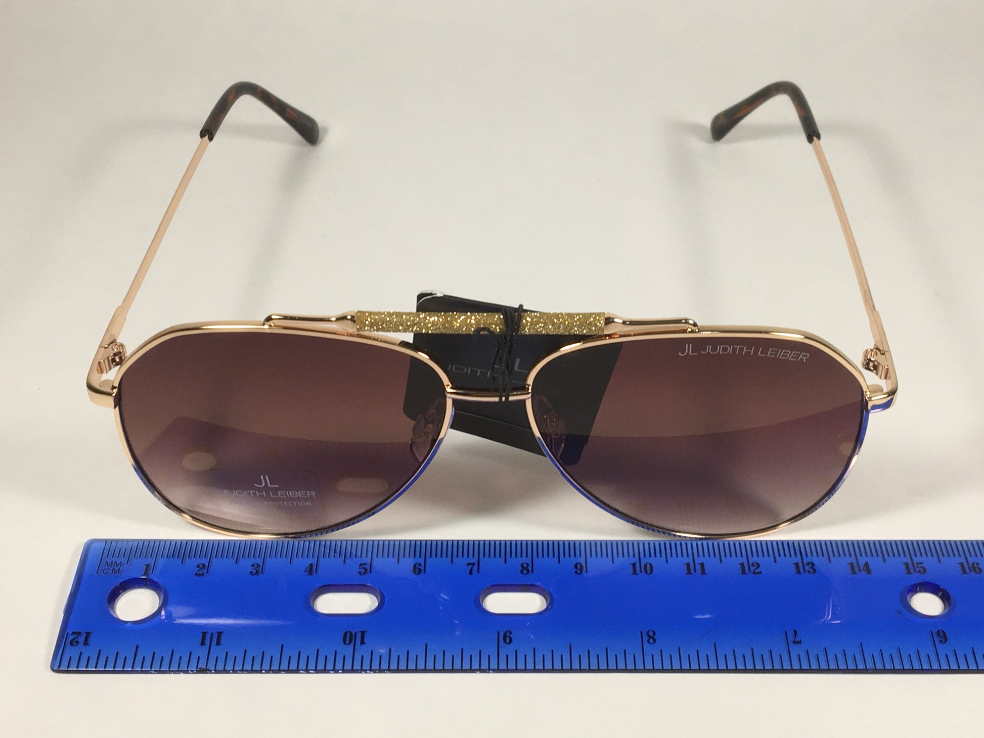 JL By Judith Leiber Lotus Aviator Sunglasses Gold Brown Frame Gold Bar Brown Gradient Lens - Sunglasses