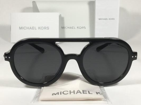 Michael Kors Vail Round Aviator Sunglasses Shiny Black Frame Gray Lens - Sunglasses