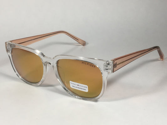 Tommy Hilfiger Kate Square Sunglasses Pink Crystal Rose Gold Mirror Lens KATE WP OL447 - Sunglasses