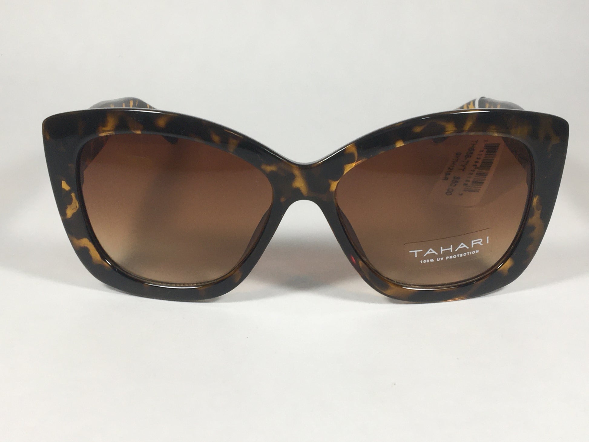 Tahari Large Cat Eye Sunglasses Brown Yellow Tortoise Frame Brown Gradient Lens TH558 TYT - Sunglasses