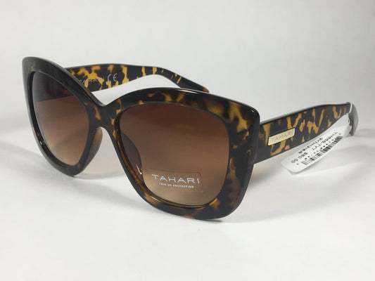 Tahari Large Cat Eye Sunglasses Brown Yellow Tortoise Frame Brown Gradient Lens TH558 TYT - Sunglasses