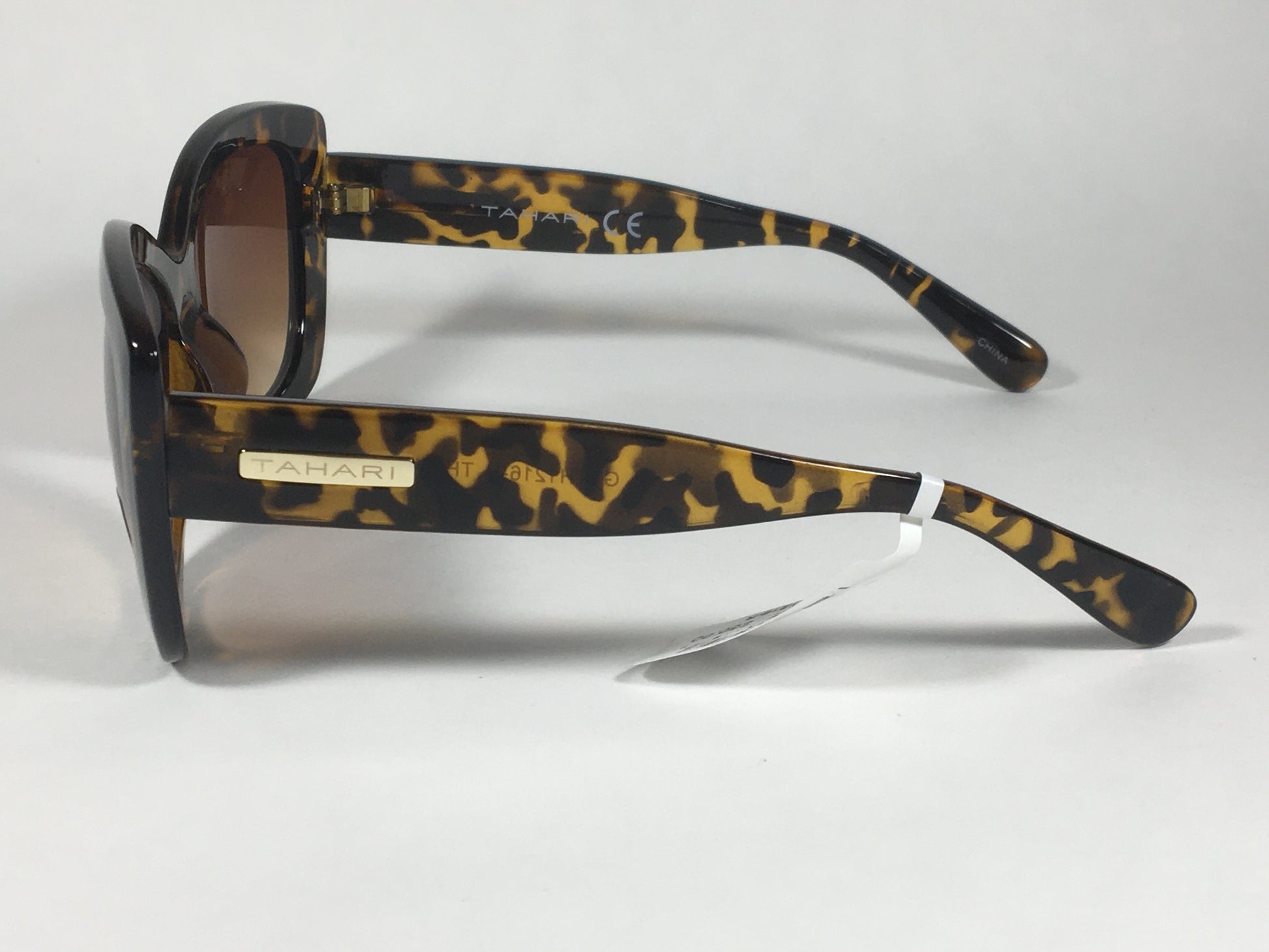 Tahari Large Cat Eye Sunglasses Brown Yellow Tortoise Frame Brown Gradient Lens TH558 TYT - Sunglasses