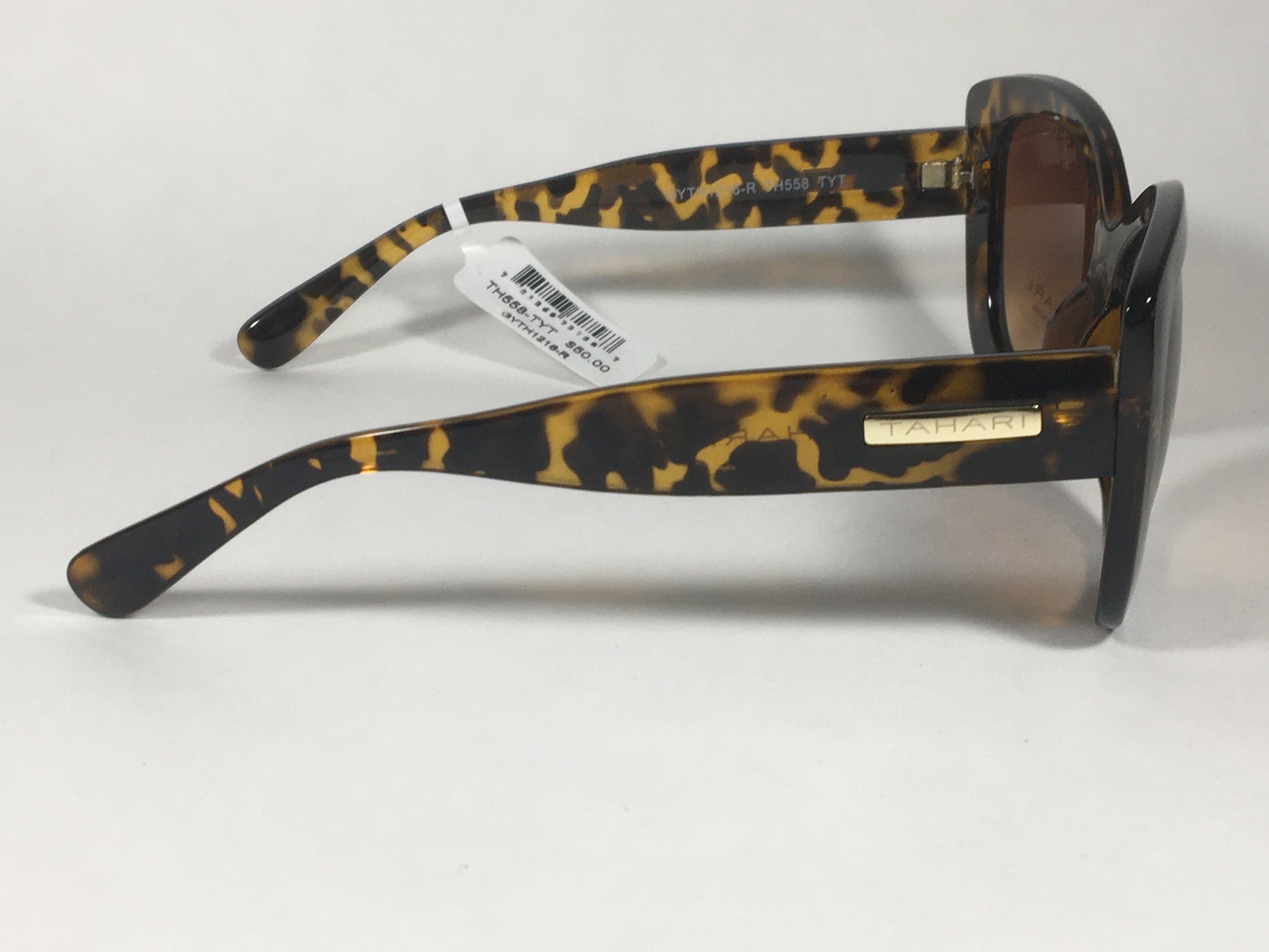 Tahari Large Cat Eye Sunglasses Brown Yellow Tortoise Frame Brown Gradient Lens TH558 TYT - Sunglasses