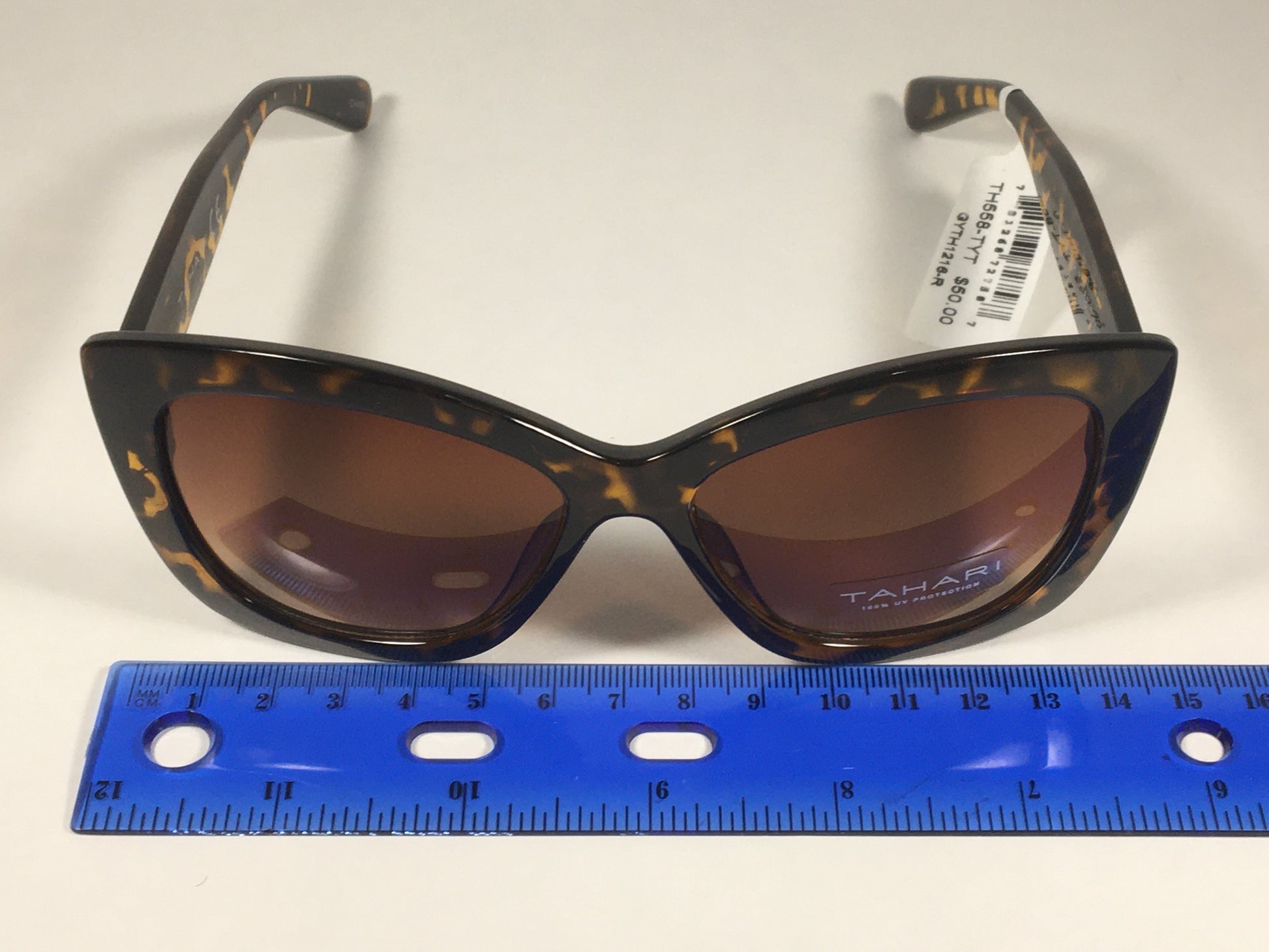 Tahari Large Cat Eye Sunglasses Brown Yellow Tortoise Frame Brown Gradient Lens TH558 TYT - Sunglasses