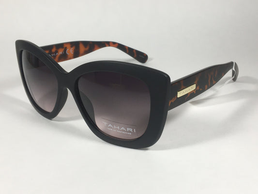 Tahari Large Cat Eye Sunglasses Matte Black And Tortoise Frame Gray Gradient Lens TH558 OXTS - Sunglasses