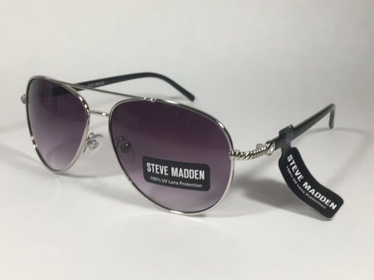 Steve Madden Aviator Sunglasses Silver Black Gray Smoke Gradient Lens Rhinestone - Sunglasses