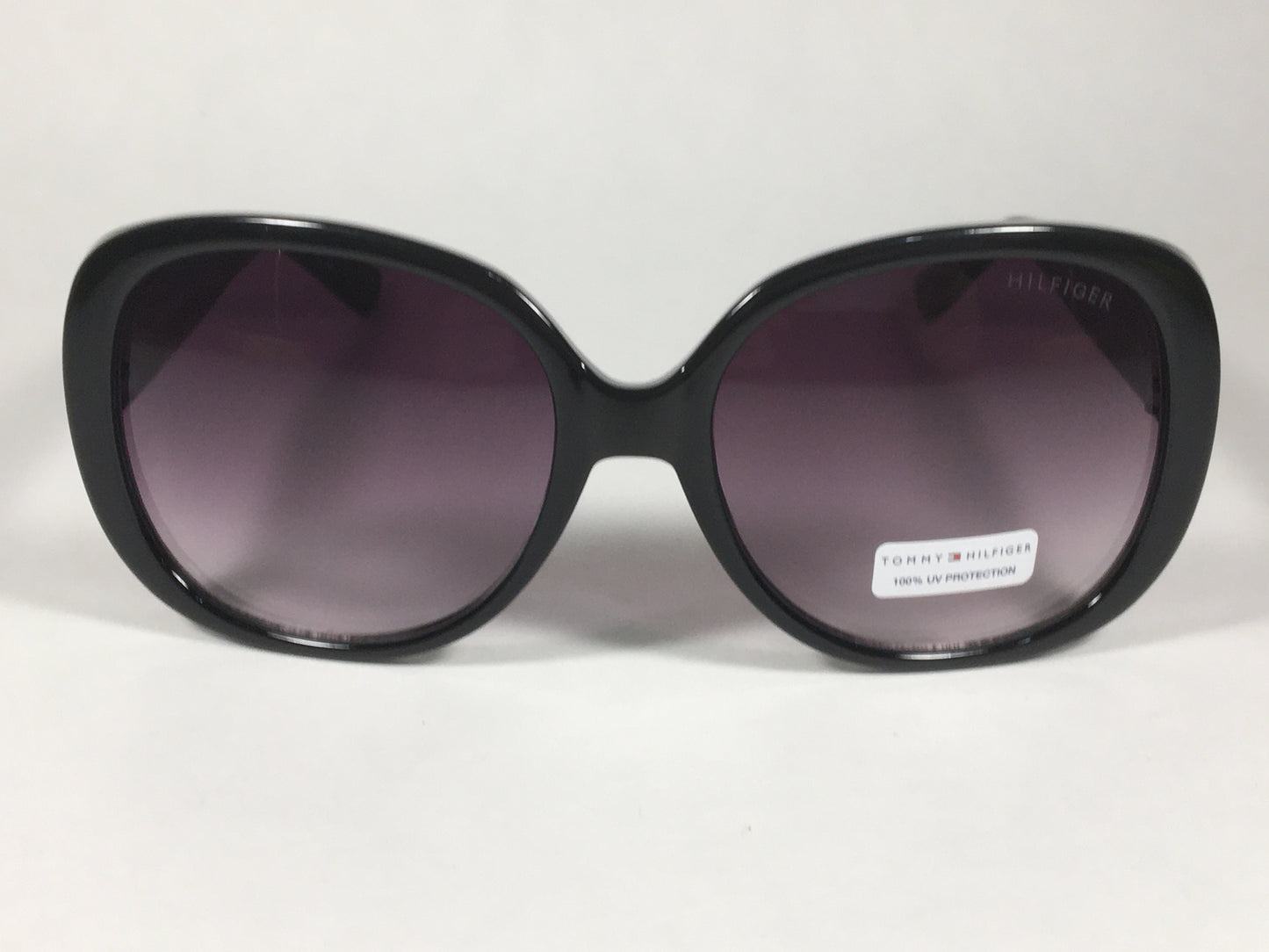 Tommy Hilfiger Dierdre Large Oval Sunglasses Shiny Black Frame Gray Gradient Lens DIERDRE WP OL436 - Sunglasses