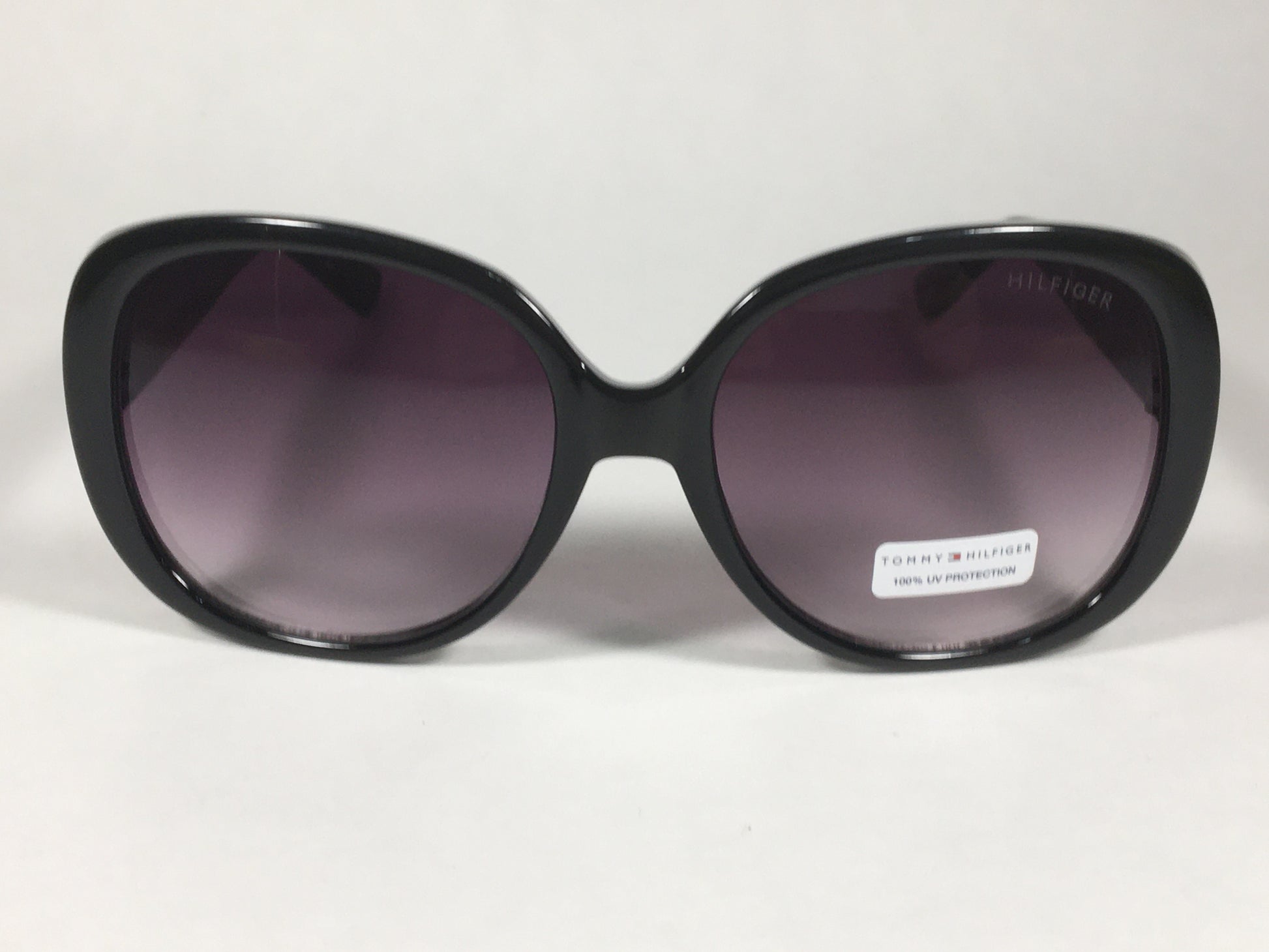 Tommy Hilfiger Dierdre Large Oval Sunglasses Shiny Black Frame Gray Gradient Lens DIERDRE WP OL436 - Sunglasses