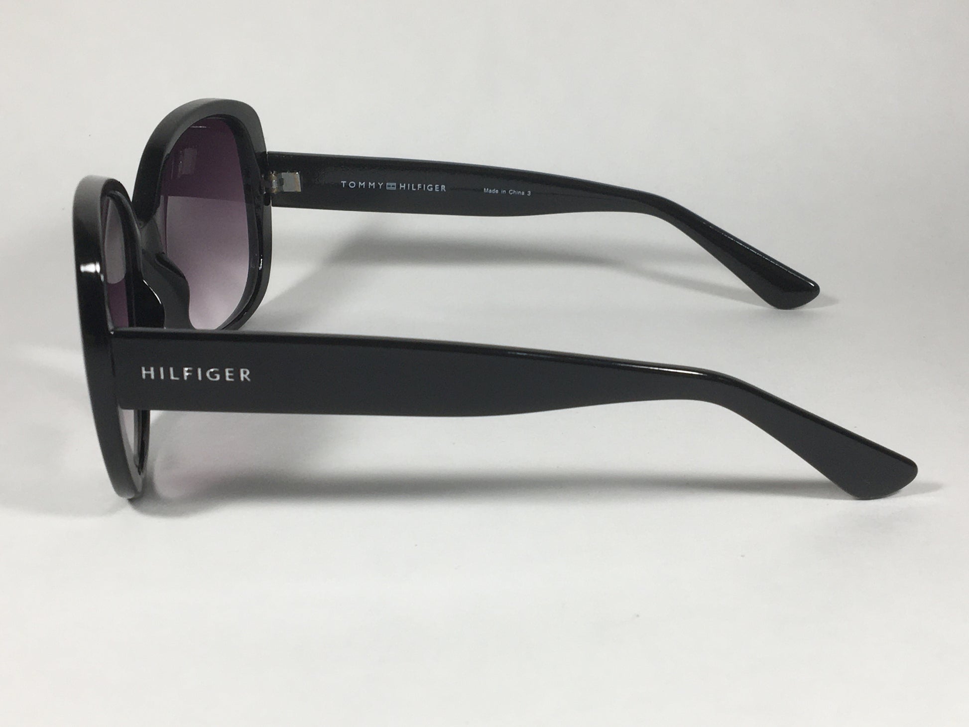 Tommy Hilfiger Dierdre Large Oval Sunglasses Shiny Black Frame Gray Gradient Lens DIERDRE WP OL436 - Sunglasses