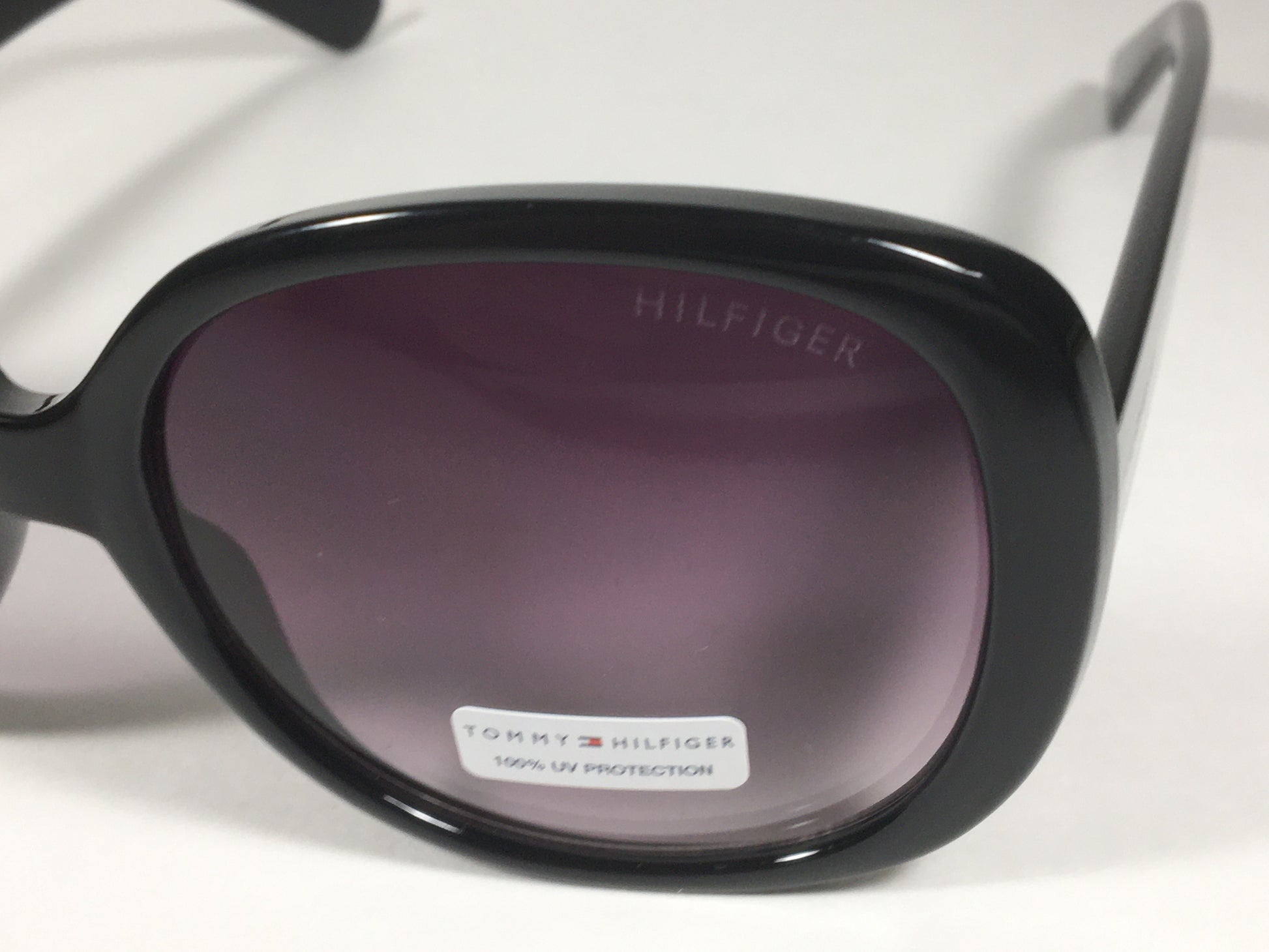 Tommy Hilfiger Dierdre Large Oval Sunglasses Shiny Black Frame Gray Gradient Lens DIERDRE WP OL436 - Sunglasses