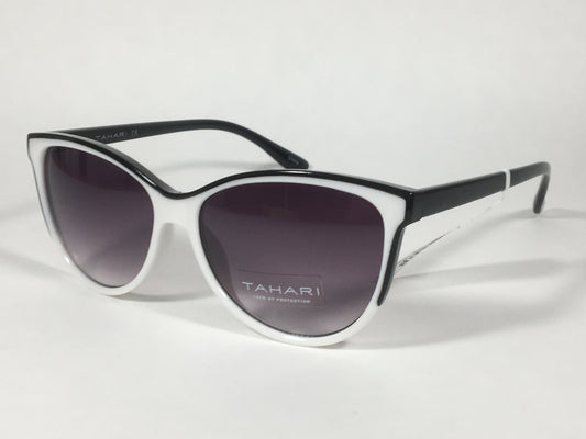 Tahari Cat Eye Sunglasses Two Tone Black White Smoke Gradient Lens TH777 WHOX - Sunglasses