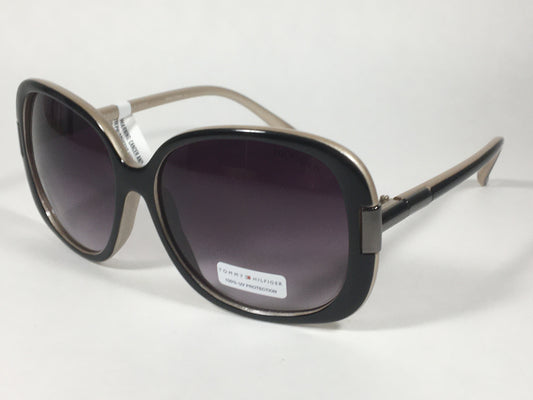 Tommy Hilfiger Janet Large Oval Sunglasses Two Tone Black And Tan Frame Gray Gradient Lens JANET WP OL90 - Sunglasses