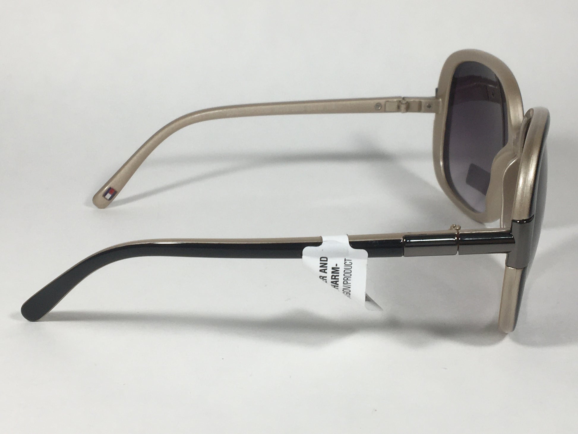 Tommy Hilfiger Janet Large Oval Sunglasses Two Tone Black And Tan Frame Gray Gradient Lens JANET WP OL90 - Sunglasses