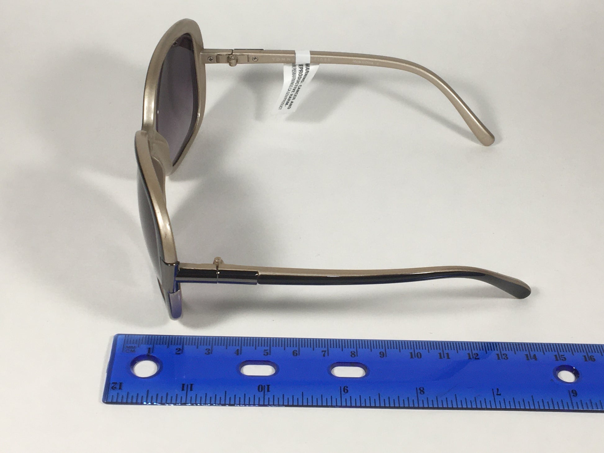 Tommy Hilfiger Janet Large Oval Sunglasses Two Tone Black And Tan Frame Gray Gradient Lens JANET WP OL90 - Sunglasses