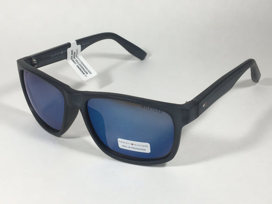 Tommy Hilfiger Saint Rectangular Sunglasses Blue Gray Frame Blue Flash Mirror Lens SAINT MP OM492 - Sunglasses