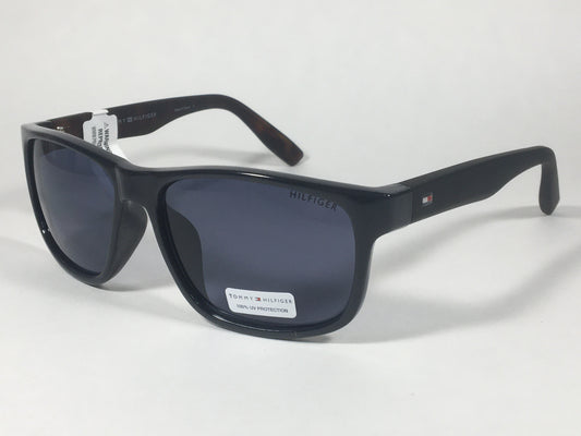 Tommy Hilfiger Luis Rectangular Sunglasses Black And Dark Tortoise Frame Gray Lens LUIS MP OM347 - Sunglasses