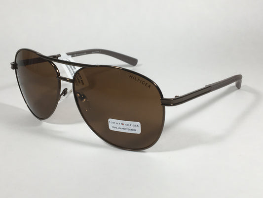 Tommy Hilfiger Bae Aviator Sunglasses Brown Bronze Metal Frame Brown Lens - Sunglasses