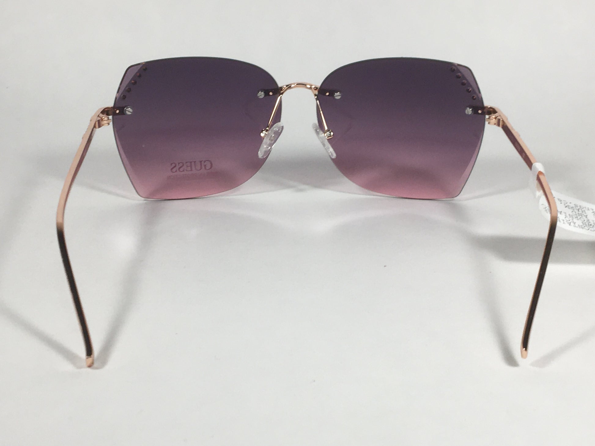 Guess Rimless Butterfly Sunglasses Rose Gold Metal Frame Pink Gradient Lens GF0384 28T - Sunglasses