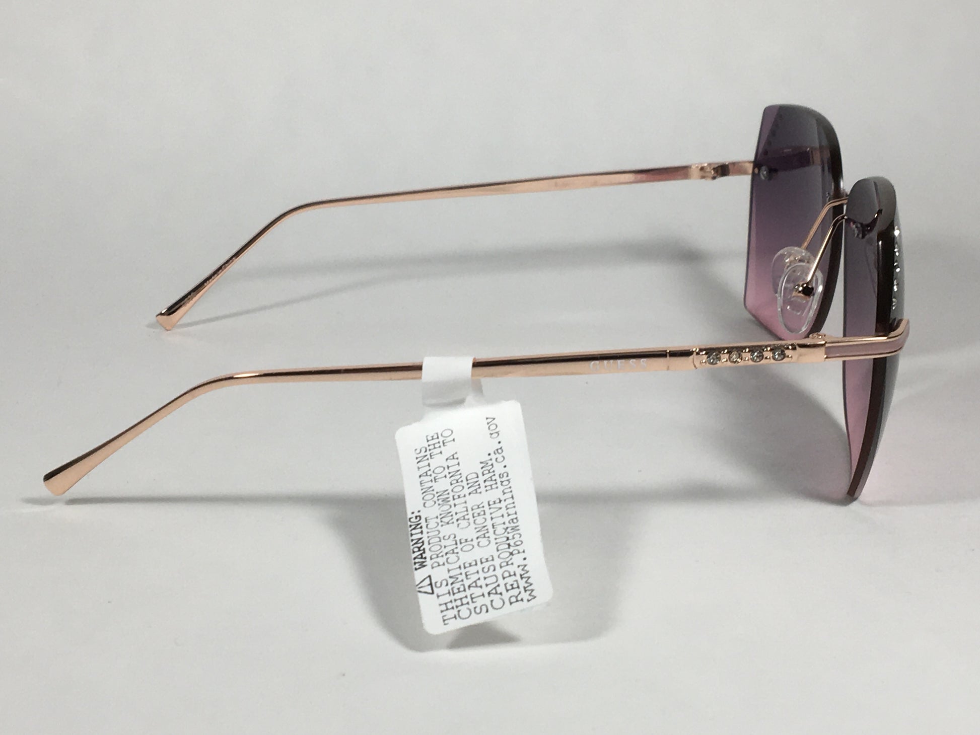 Guess Rimless Butterfly Sunglasses Rose Gold Metal Frame Pink Gradient Lens GF0384 28T - Sunglasses