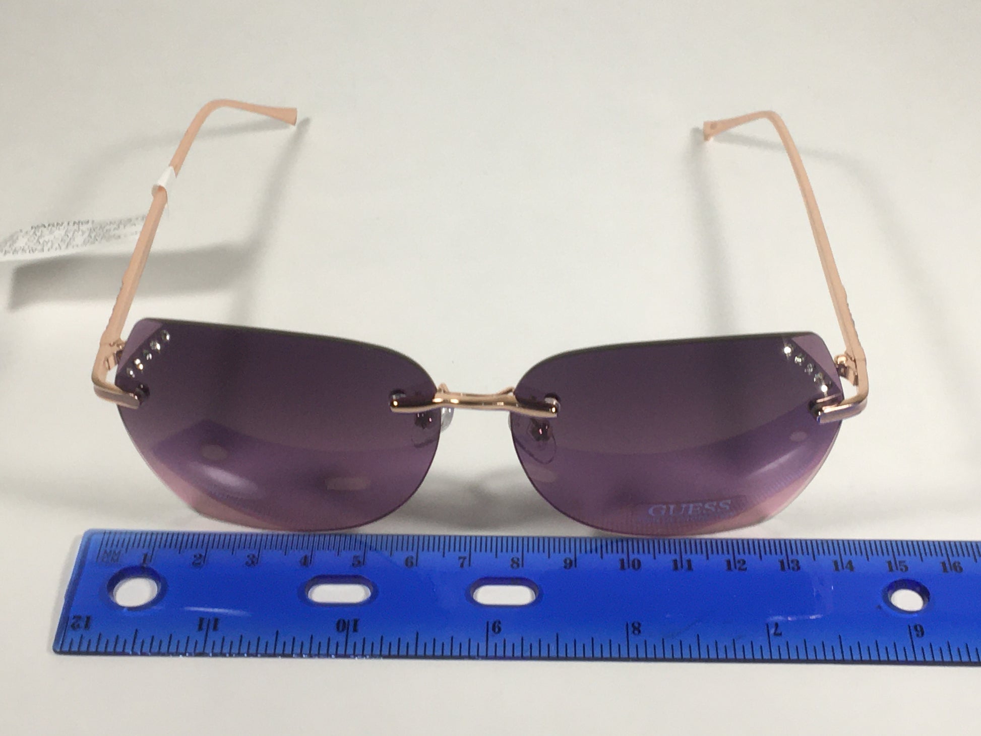 Guess Rimless Butterfly Sunglasses Rose Gold Metal Frame Pink Gradient Lens GF0384 28T - Sunglasses