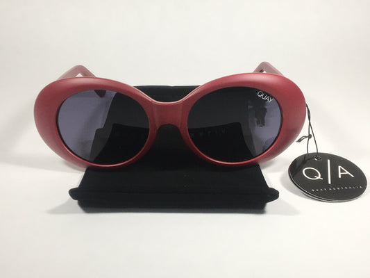 Quay Frivolous QW000293 RED/SMK Oval Sunglasses Matte Red Plastic Frame Smoke Gray Lens - Sunglasses