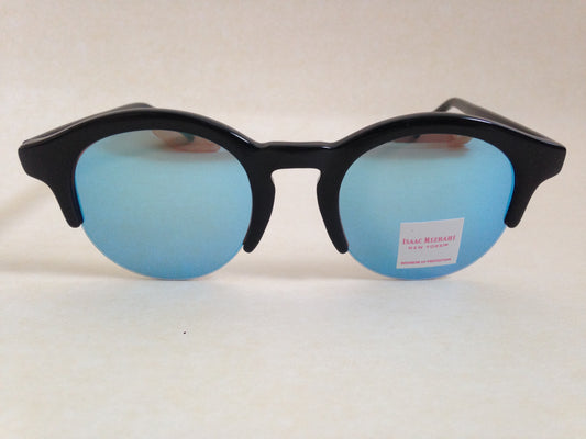 Isaac Mizrahi Round Semi Rimless Sunglasses Midnight Black Blue Mirror Im 97 10 - Sunglasses