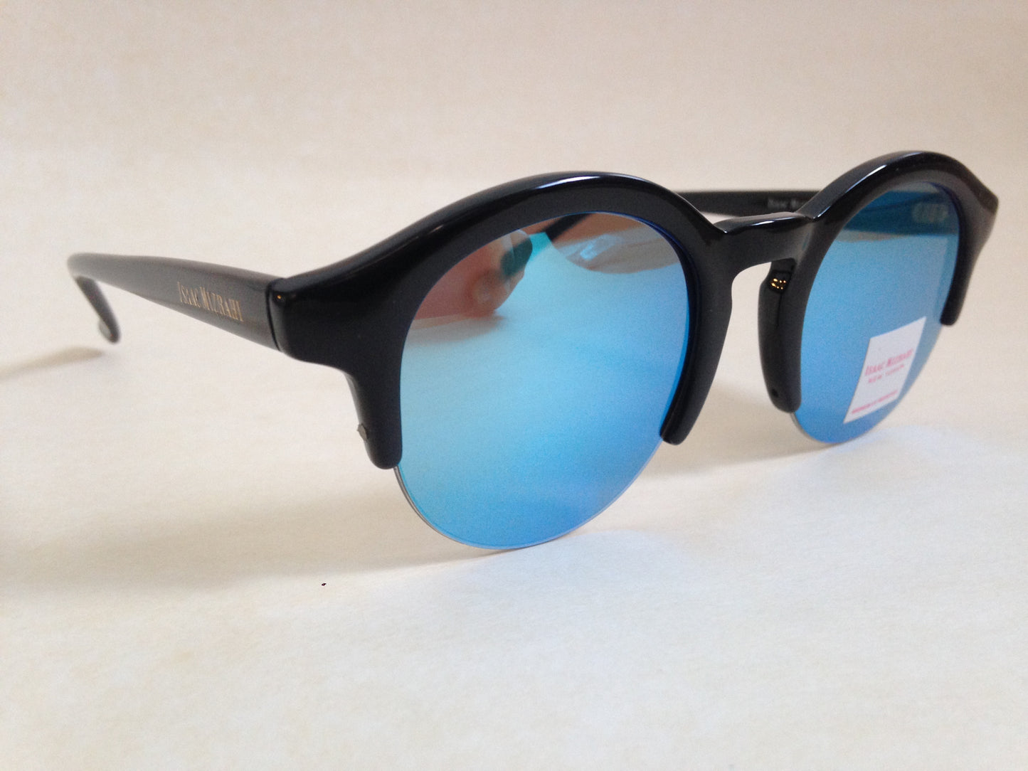 Isaac Mizrahi Round Semi Rimless Sunglasses Midnight Black Blue Mirror Im 97 10 - Sunglasses