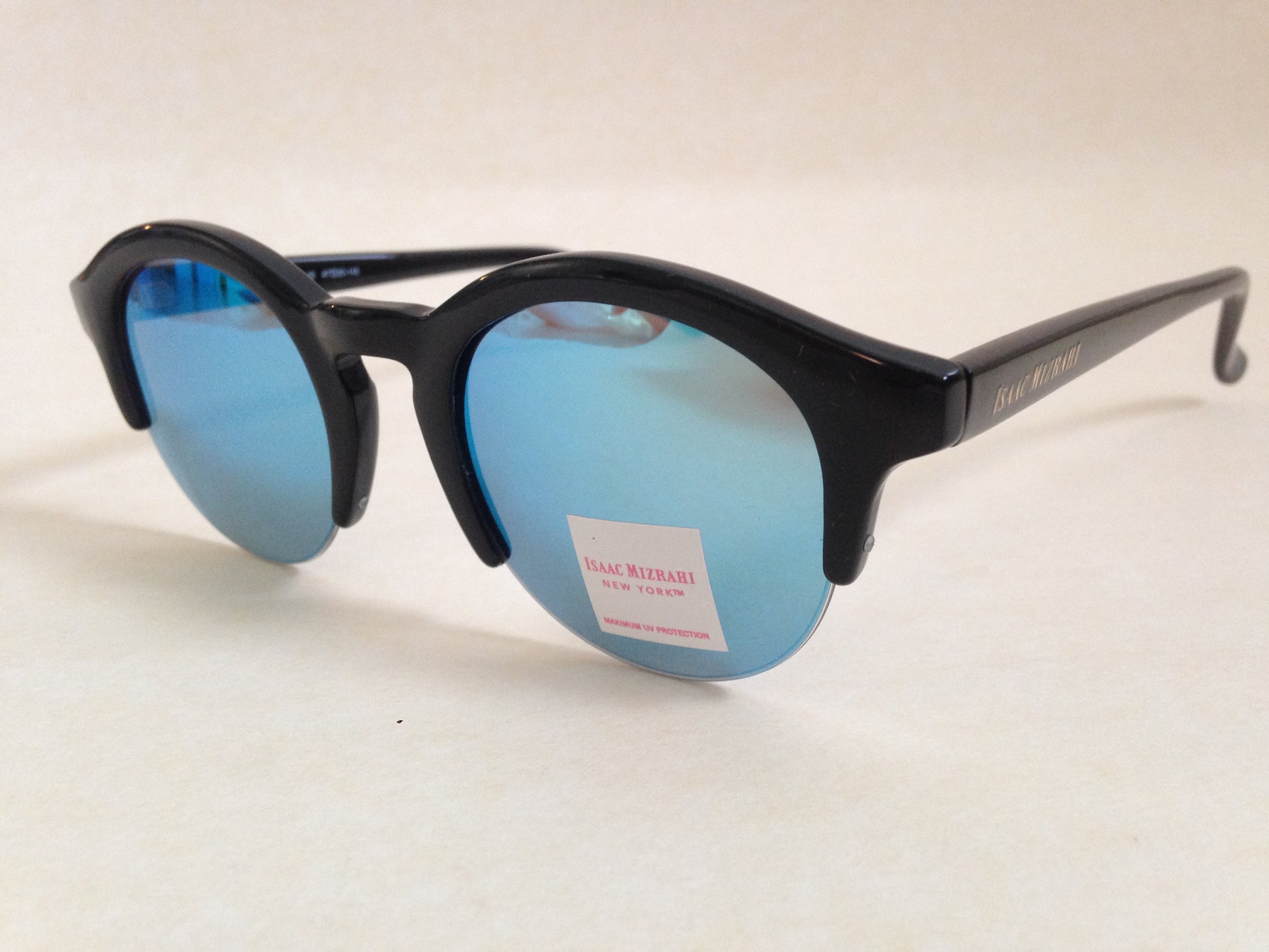 Isaac Mizrahi Round Semi Rimless Sunglasses Midnight Black Blue Mirror Im 97 10 - Sunglasses