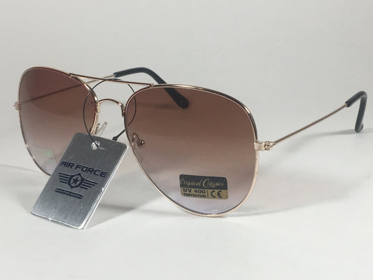 Air Force Top Ace Aviator Sunglasses Copper Gold Wire Metal Brown Clear Gradient - Sunglasses