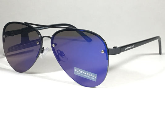 Lucky Brand Avalon Rimless Aviator Pilot Sunglasses Black Blue Mirror Lens - Sunglasses
