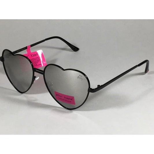 Betsey Johnson Bj445114 Blk Heart Sunglasses Black Metal Silver Mirror Lens - Sunglasses