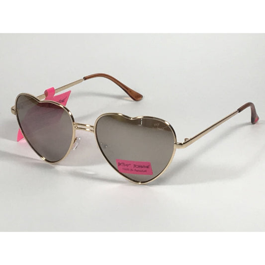 Betsey Johnson BJ445114 Bronze Heart Sunglasses Gold Metal Silver Mirror Lens - Sunglasses
