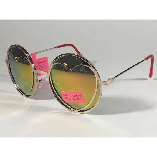Betsey Johnson Bj465139 Round Heart Sunglasses Yellow Green Coral Flash Gold Red 55 - Sunglasses