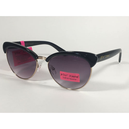 Betsey Johnson Catty Club Sunglasses Black Gold Gray Smoke Gradient Cat Eye - Sunglasses