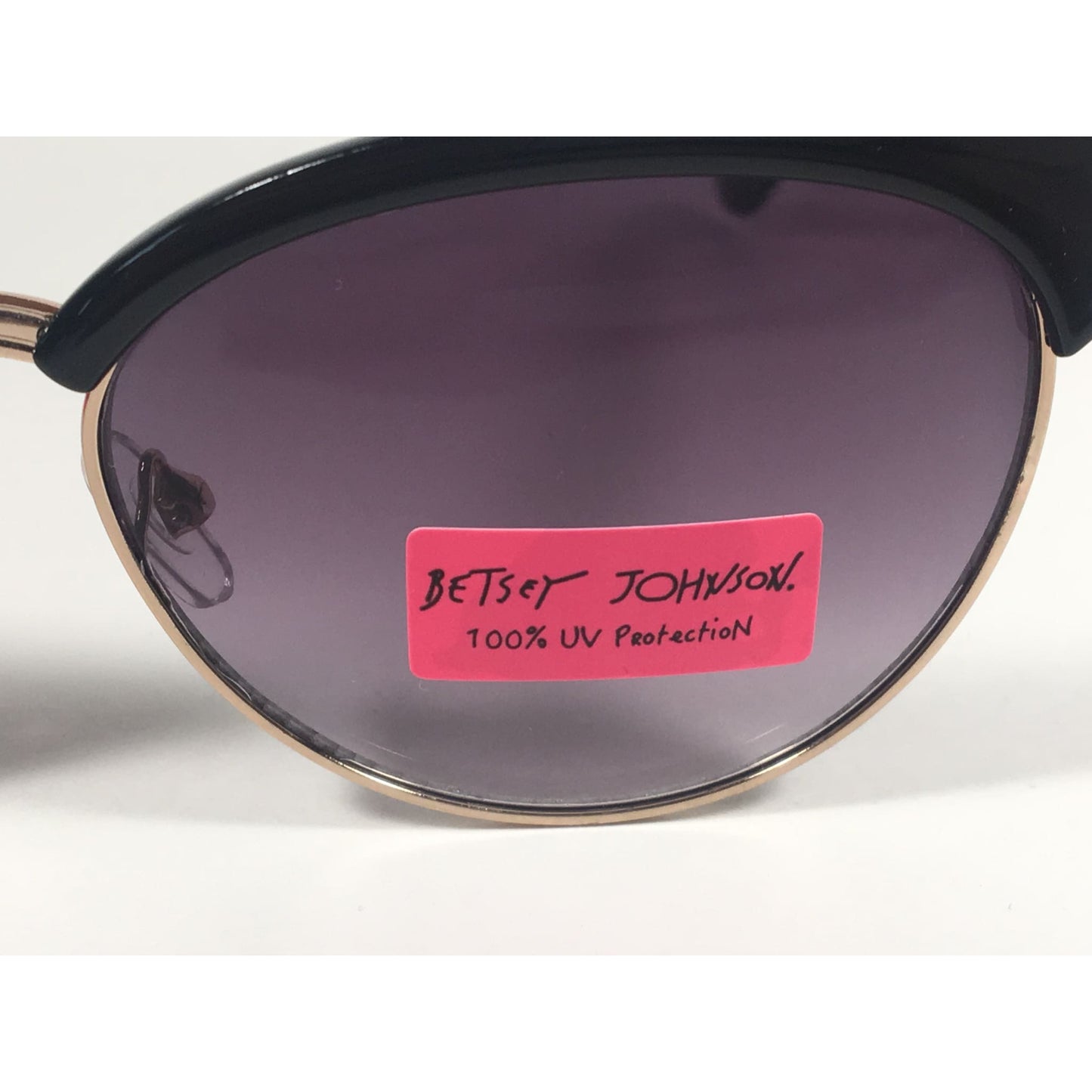 Betsey Johnson Catty Club Sunglasses Black Gold Gray Smoke Gradient Cat Eye - Sunglasses