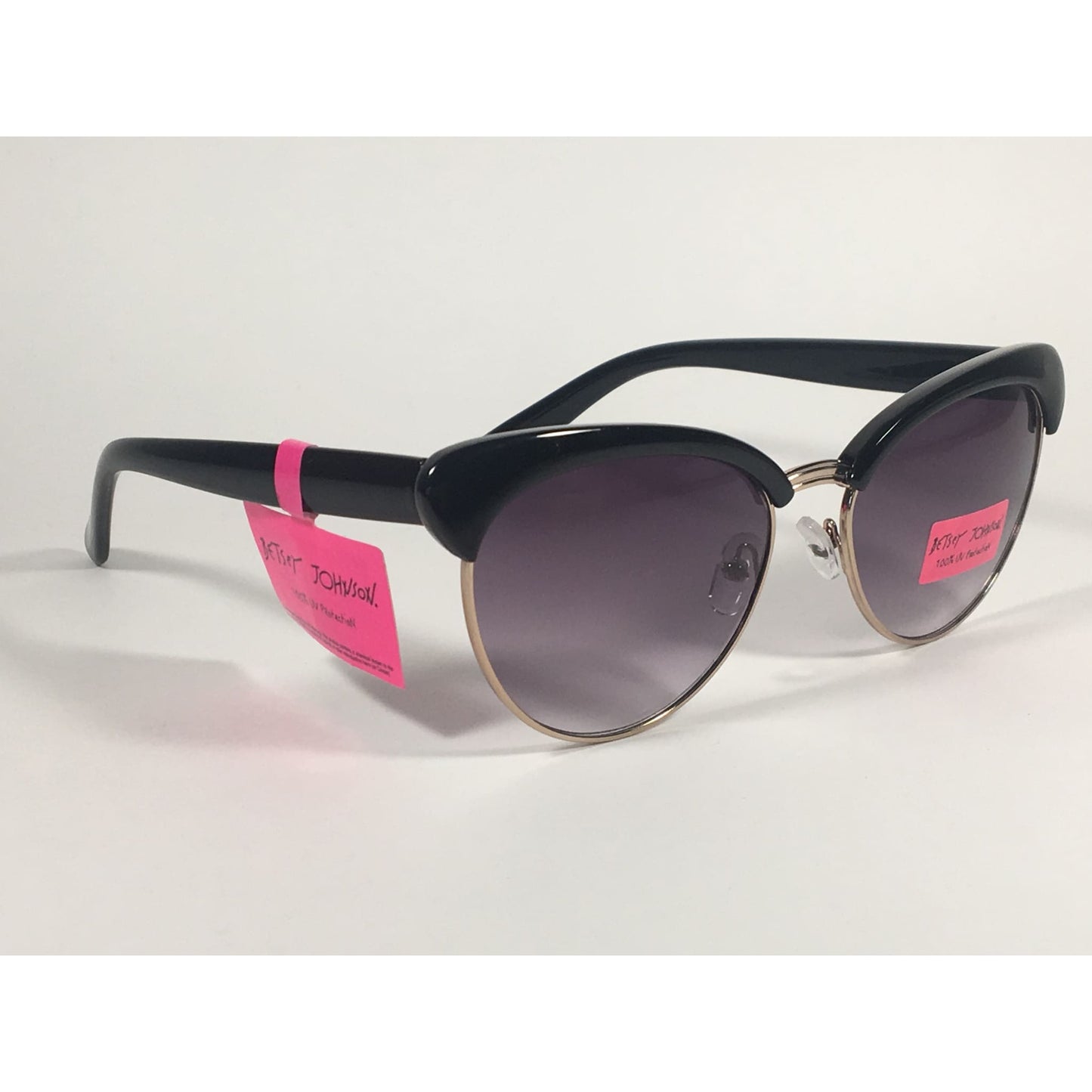 Betsey Johnson Catty Club Sunglasses Black Gold Gray Smoke Gradient Cat Eye - Sunglasses