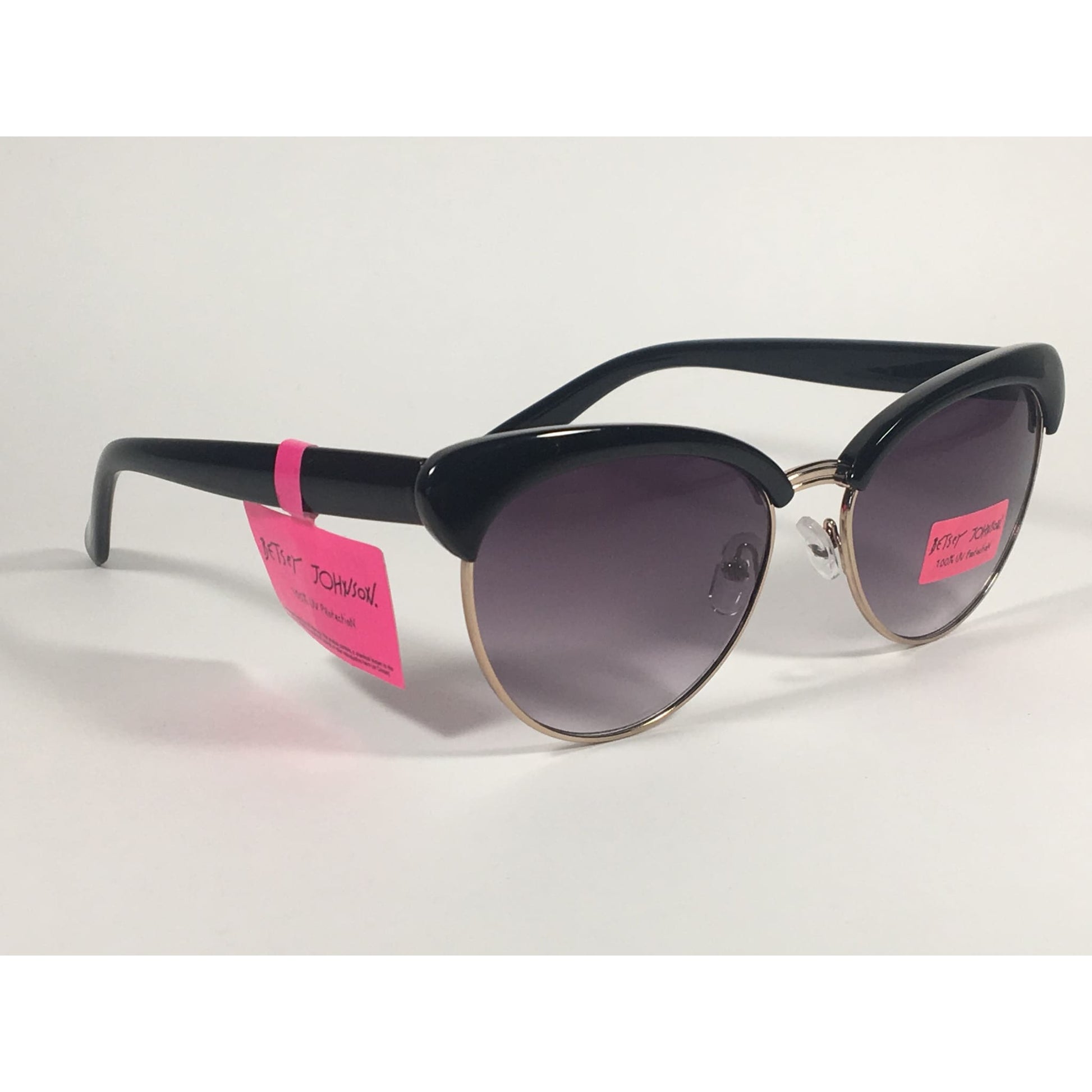 Betsey Johnson Catty Club Sunglasses Black Gold Gray Smoke Gradient Cat Eye - Sunglasses