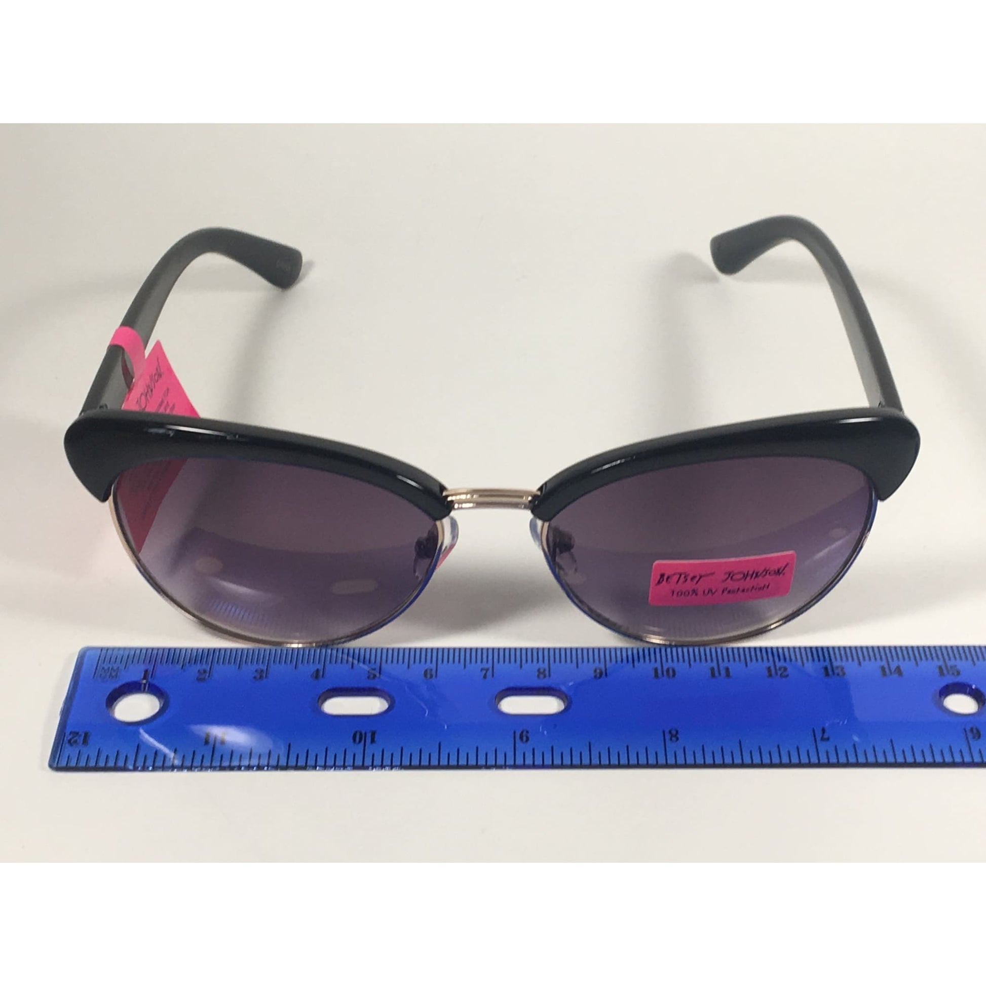 Betsey Johnson Catty Club Sunglasses Black Gold Gray Smoke Gradient Cat Eye - Sunglasses