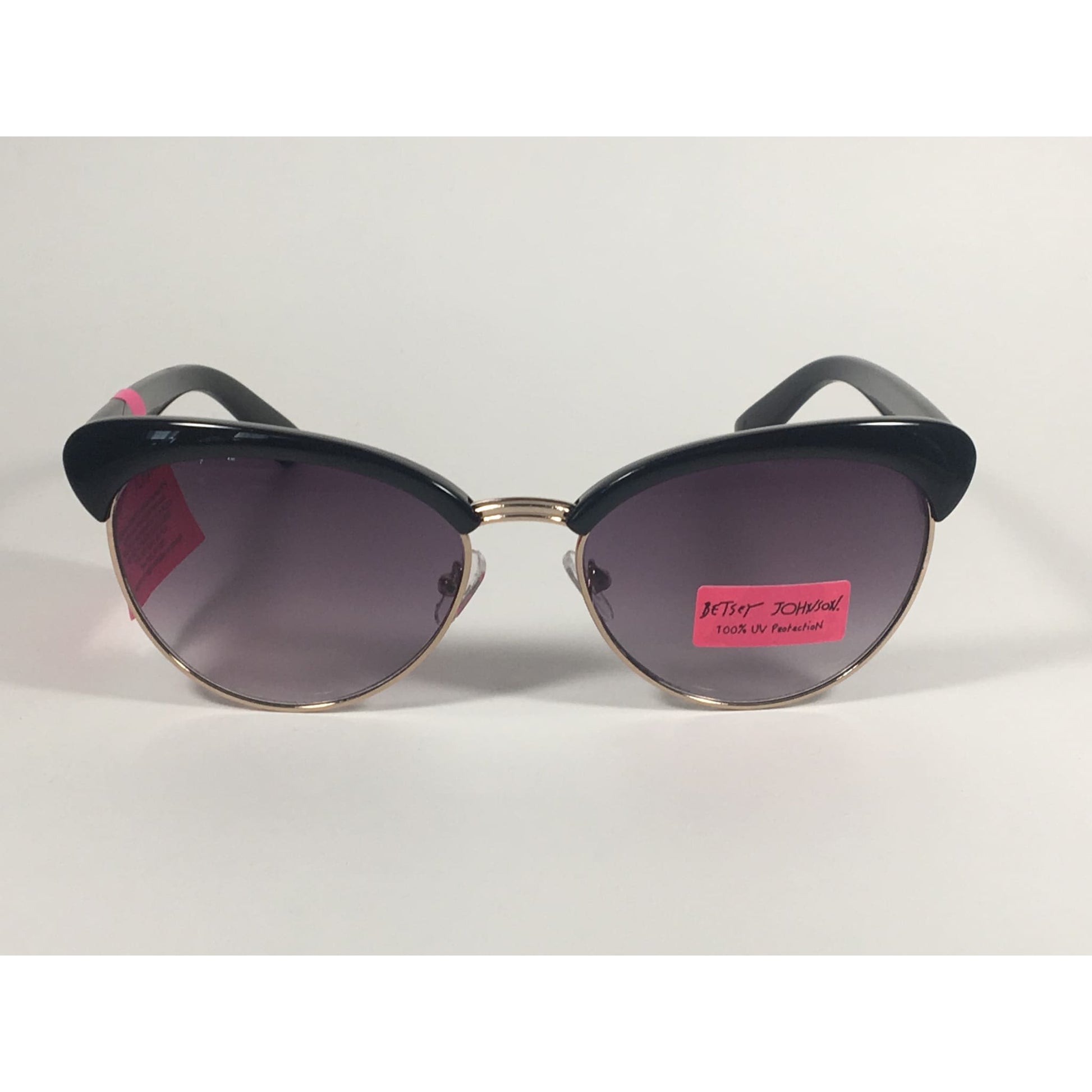 Betsey Johnson Catty Club Sunglasses Black Gold Gray Smoke Gradient Cat Eye - Sunglasses