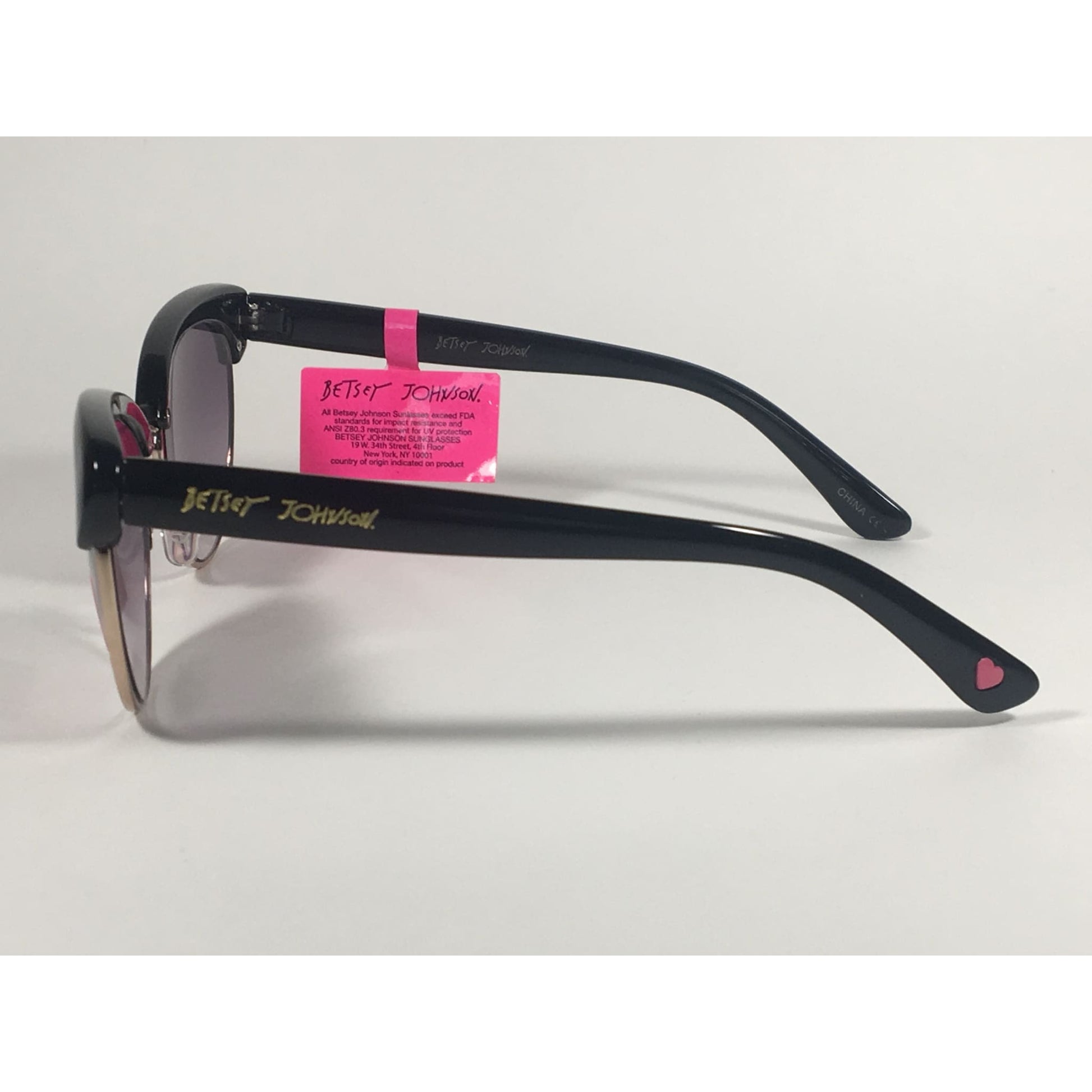 Betsey Johnson Catty Club Sunglasses Black Gold Gray Smoke Gradient Cat Eye - Sunglasses