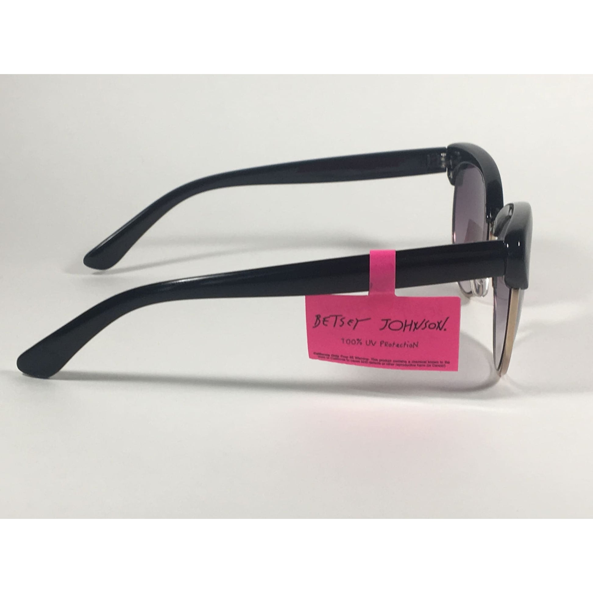 Betsey Johnson Catty Club Sunglasses Black Gold Gray Smoke Gradient Cat Eye - Sunglasses
