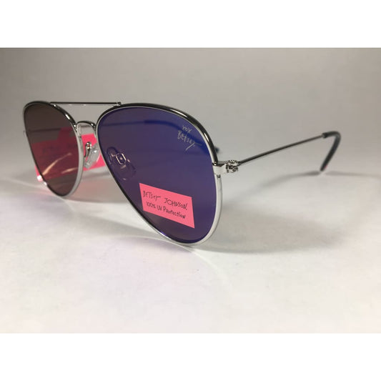 Betsey Johnson Flat Aviator Sunglasses Gray Metal Wire Blue Mirror Lens Bj462134 Blue - Sunglasses