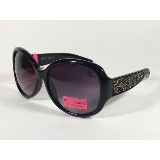 Betsey Johnson Oversized Sunglasses Black Gold Glitter Stone Gray Purple Gradient - Sunglasses