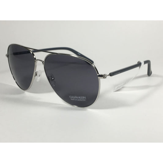 Calvin Klein CK19314S 045 Aviator Pilot Sunglasses Silver And Gray With Gray Lens - Sunglasses