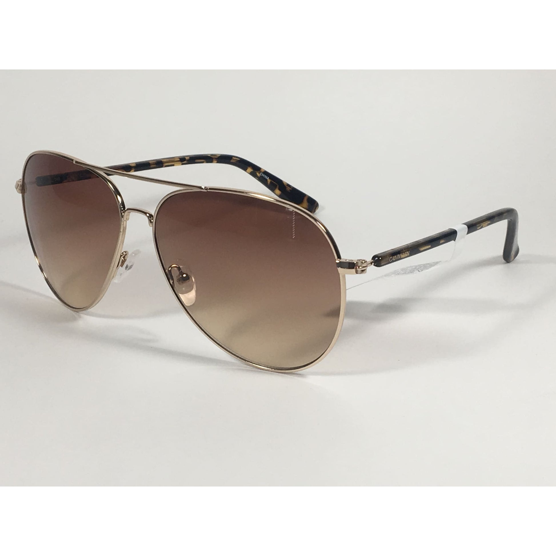 Calvin Klein CK19314S 717 Aviator Pilot Sunglasses Gold Brown Tortoise With Brown Gradient Lens - Sunglasses